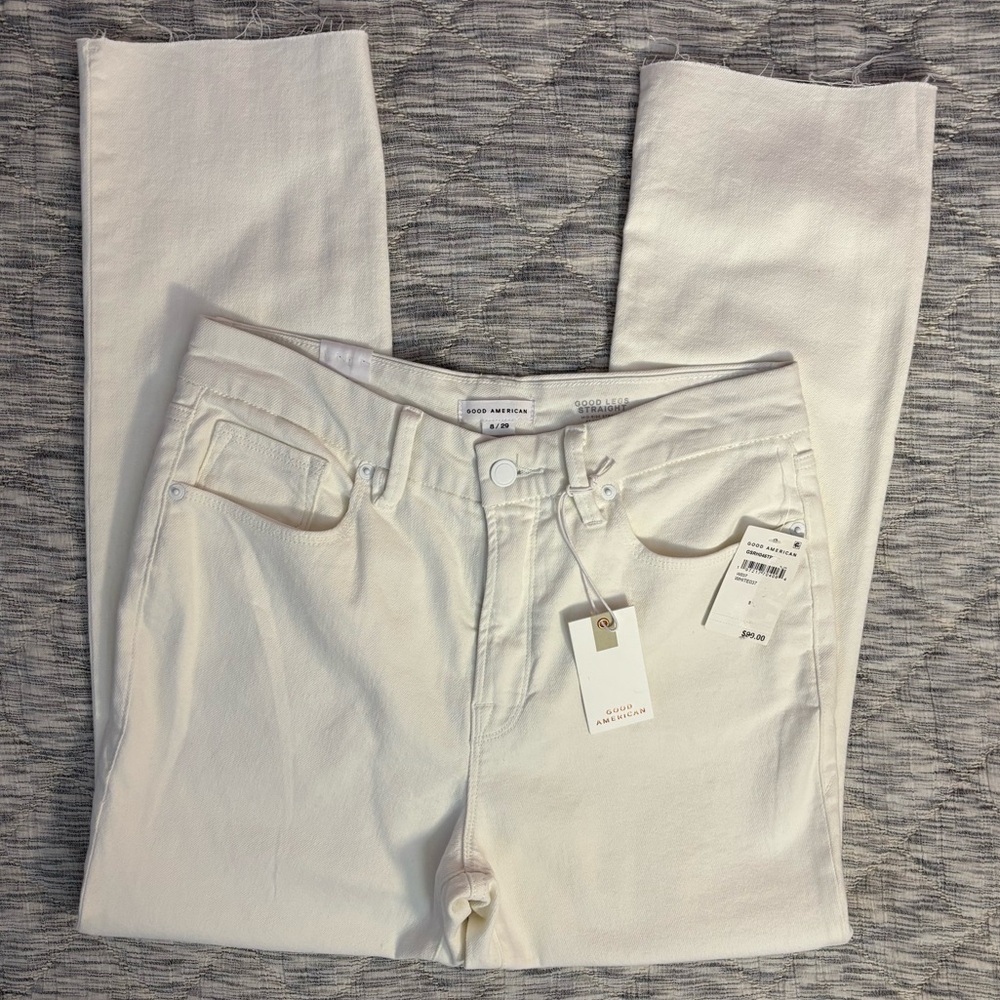 Good American Good Legs Mid Rise Straight Leg White Jeans Sz 8/29 NWT | Jeans -